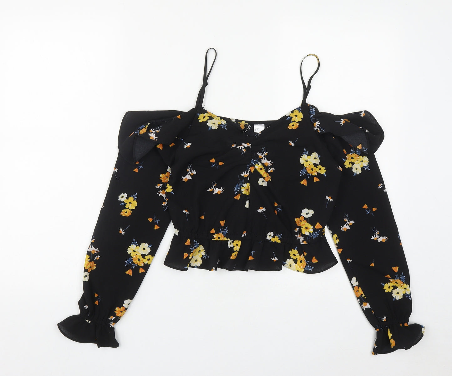 H&M Womens Black Floral Polyester Basic Blouse Size 6