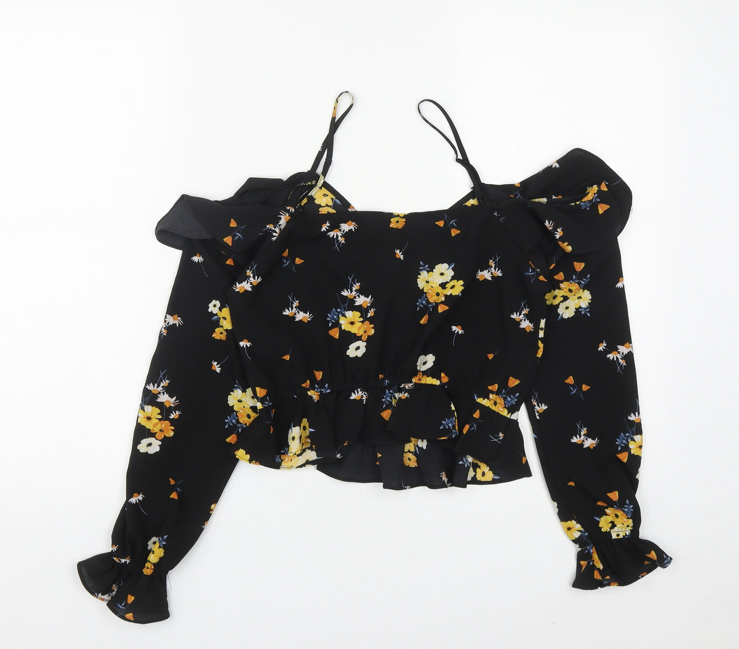 H&M Womens Black Floral Polyester Basic Blouse Size 6