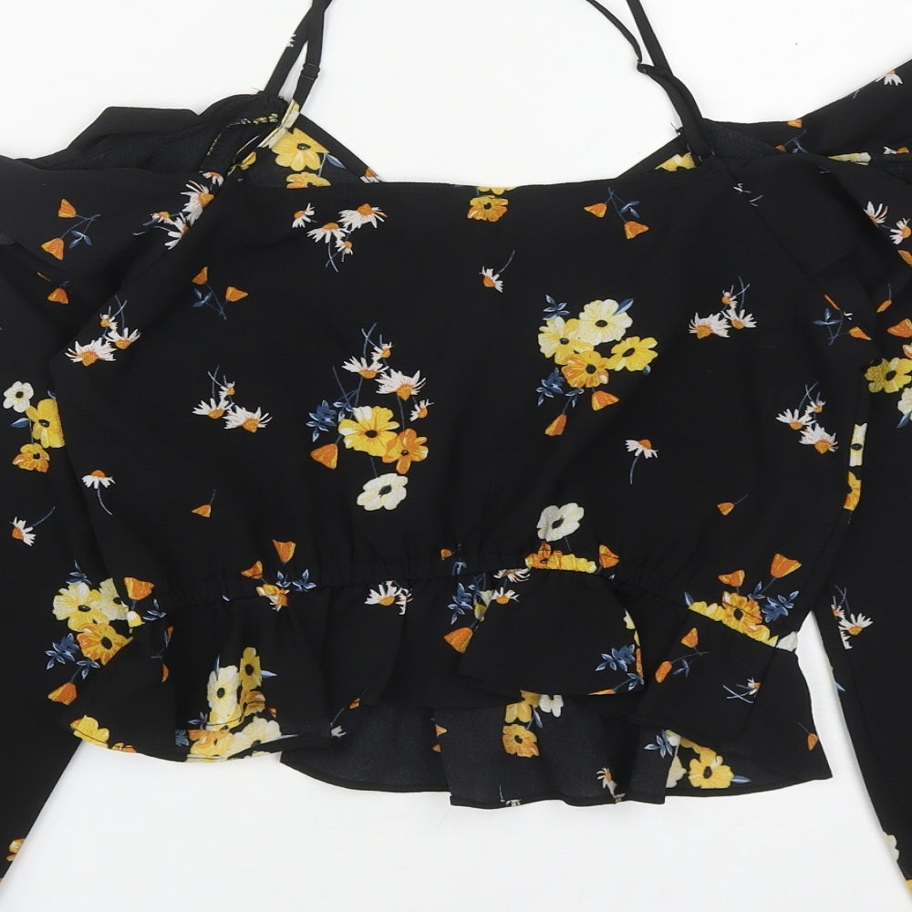 H&M Womens Black Floral Polyester Basic Blouse Size 6