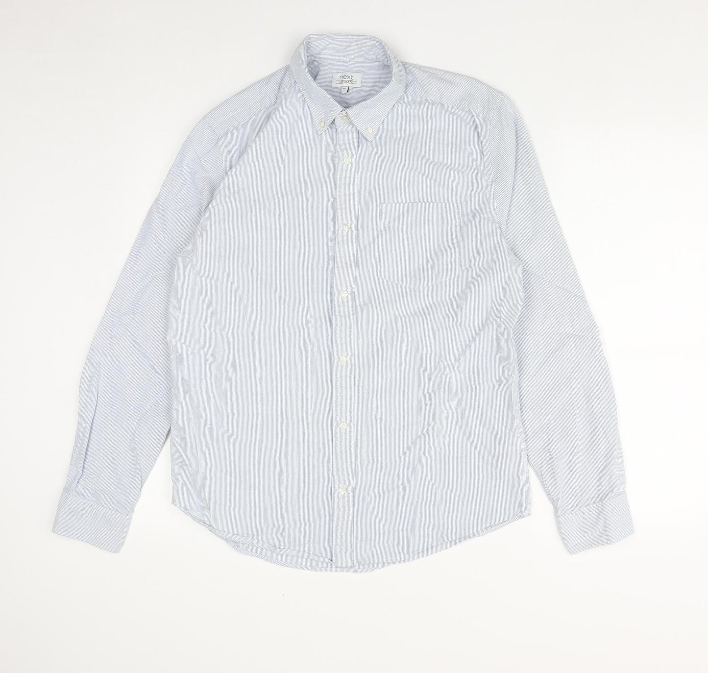 NEXT Mens Blue Striped Cotton  Button-Up Size M Collared Button