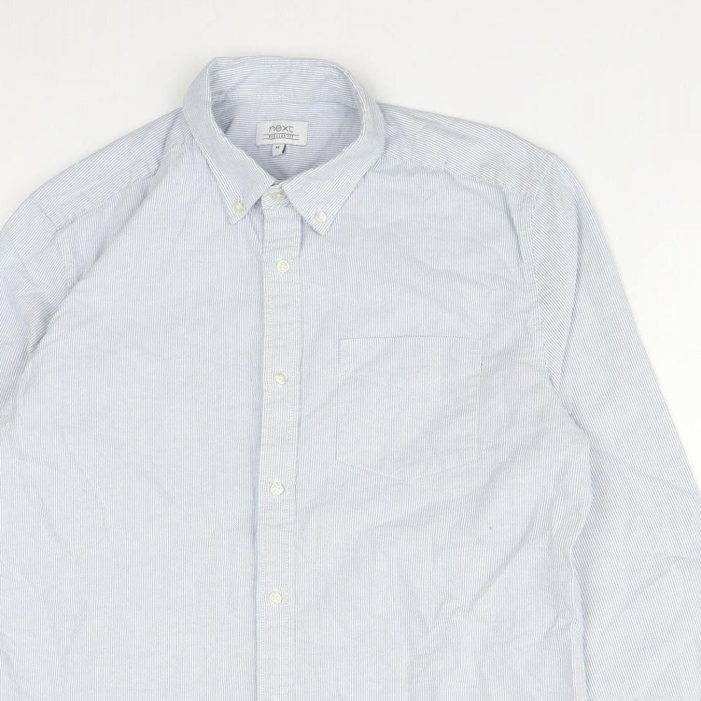 NEXT Mens Blue Striped Cotton  Button-Up Size M Collared Button