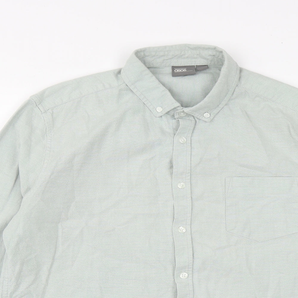 ASOS Mens Green  Cotton  Button-Up Size L Collared Button