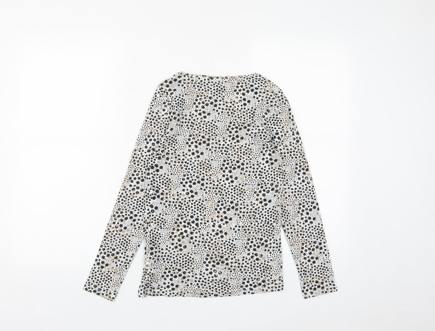 Marks and Spencer Womens Multicoloured Geometric Cotton Basic T-Shirt Size 8 Round Neck