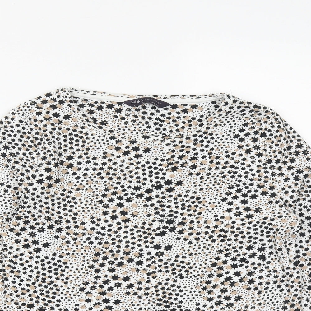 Marks and Spencer Womens Multicoloured Geometric Cotton Basic T-Shirt Size 8 Round Neck