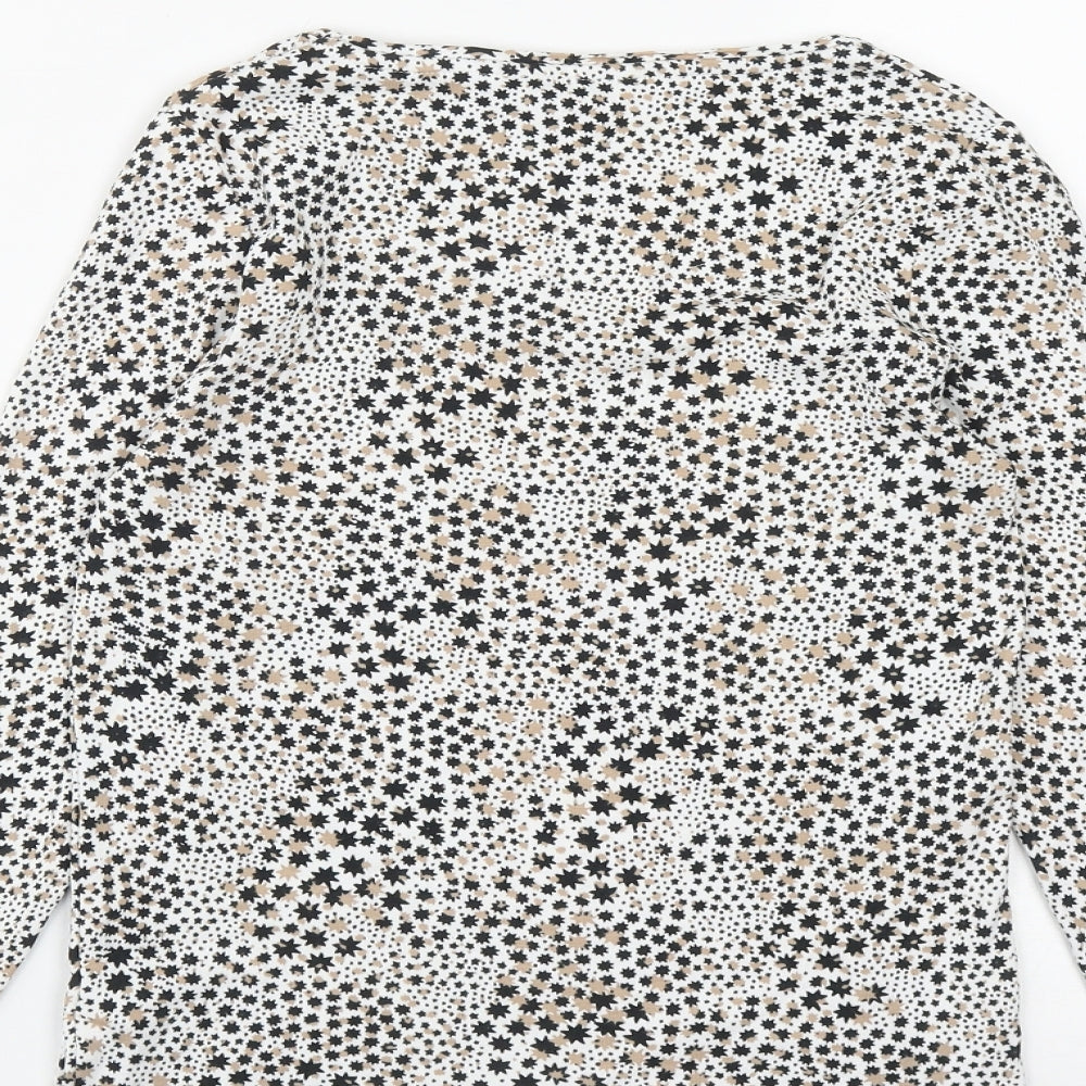 Marks and Spencer Womens Multicoloured Geometric Cotton Basic T-Shirt Size 8 Round Neck