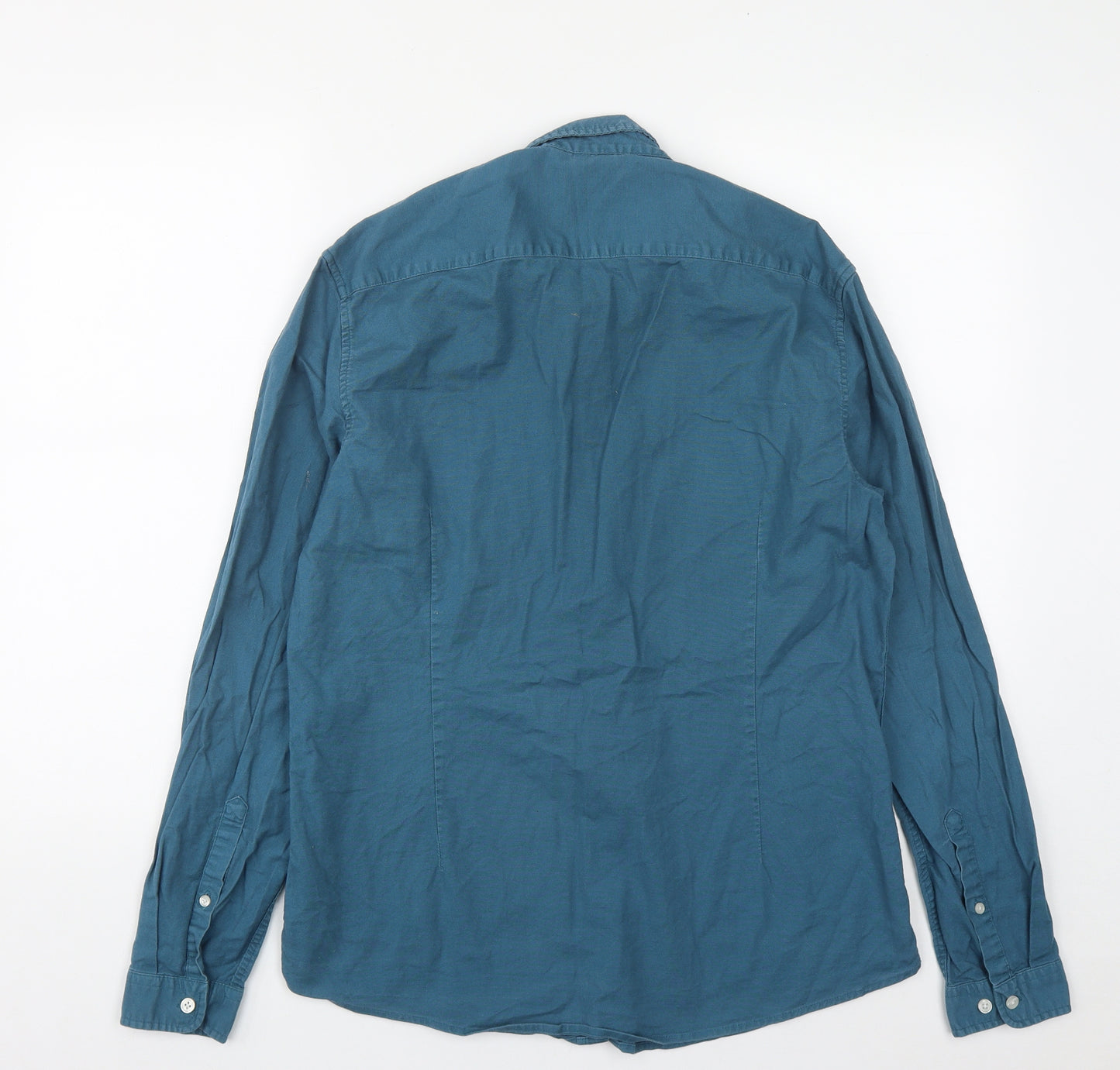 ASOS Mens Blue  Cotton  Button-Up Size L Collared Button