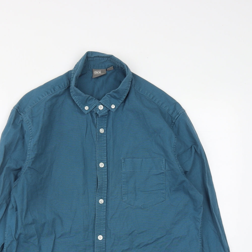ASOS Mens Blue  Cotton  Button-Up Size L Collared Button