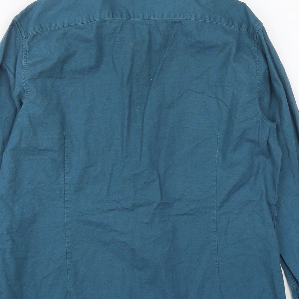 ASOS Mens Blue  Cotton  Button-Up Size L Collared Button