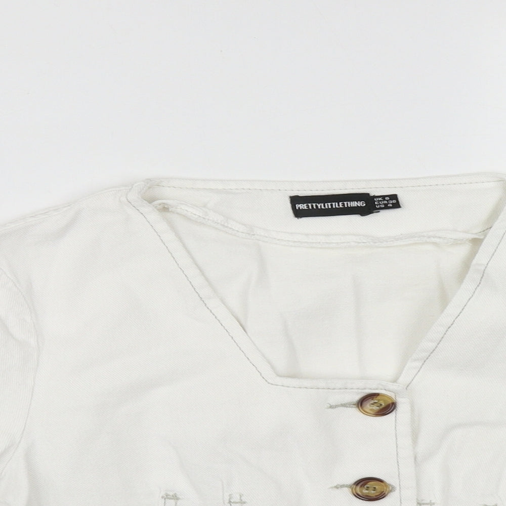 PRETTYLITTLETHING Womens White  Cotton Cropped Button-Up Size 8 Square Neck