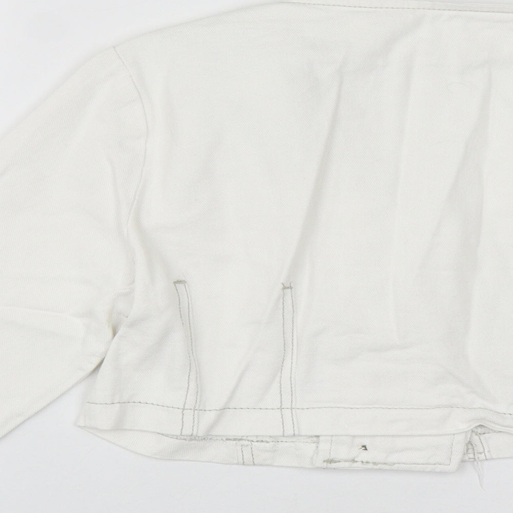 PRETTYLITTLETHING Womens White  Cotton Cropped Button-Up Size 8 Square Neck