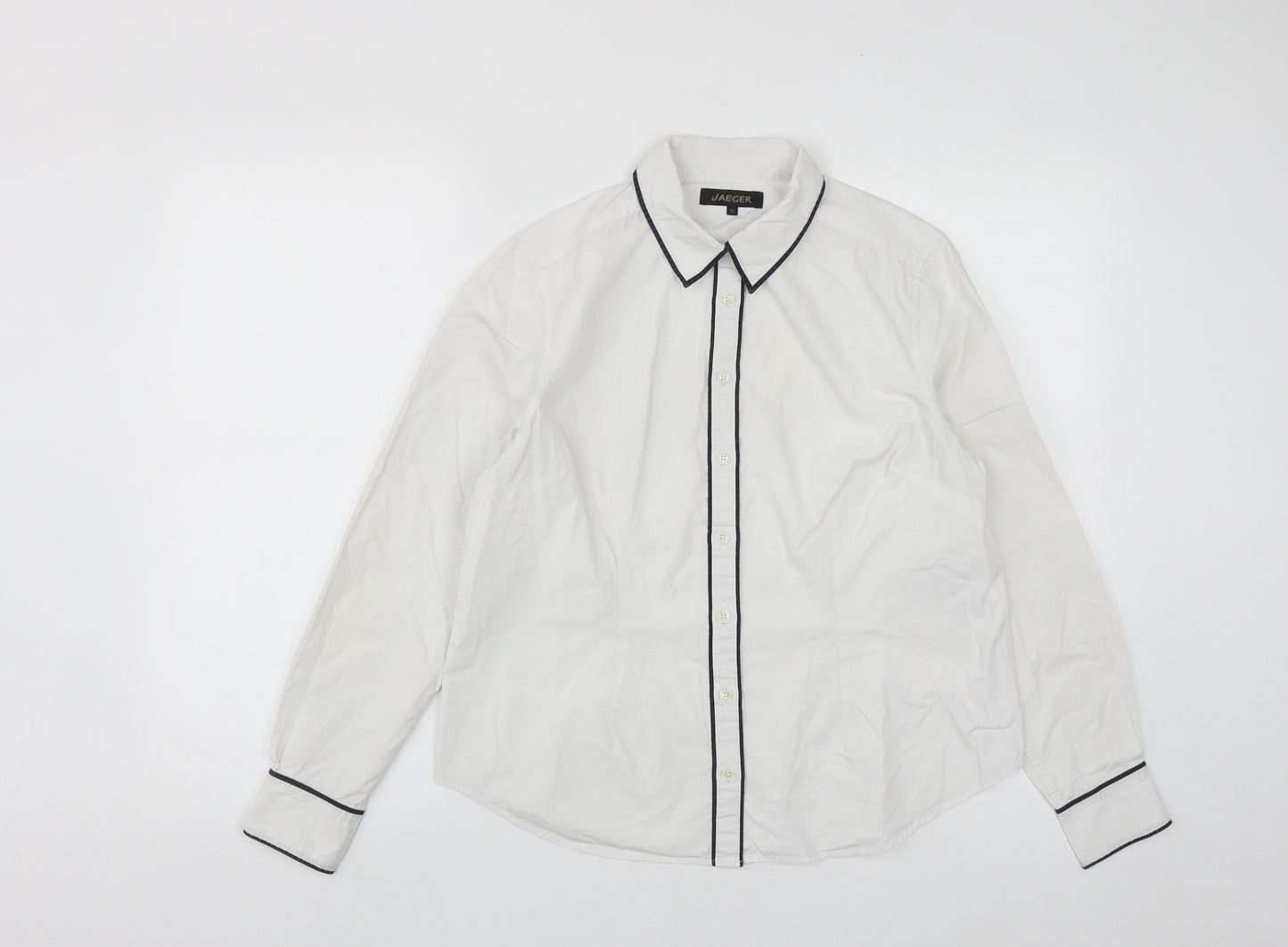 Jaeger Womens White  Cotton Basic Button-Up Size 12 Collared