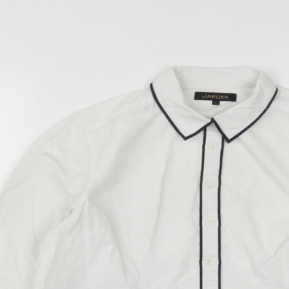 Jaeger Womens White  Cotton Basic Button-Up Size 12 Collared