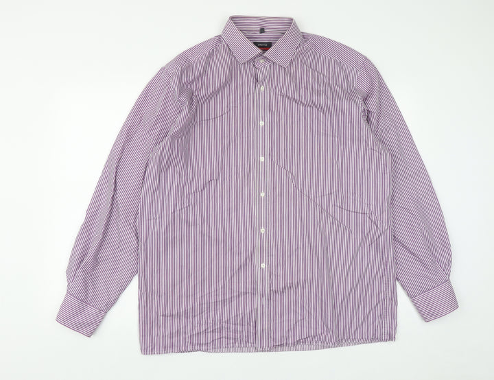 Eterna Mens Purple Striped Cotton  Button-Up Size XL Collared Button