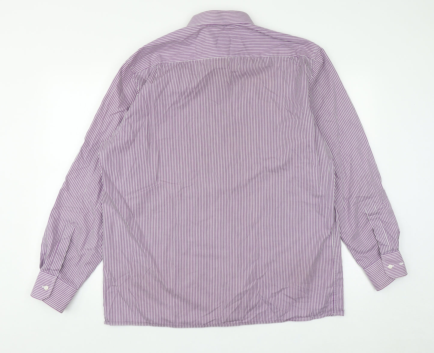 Eterna Mens Purple Striped Cotton  Button-Up Size XL Collared Button