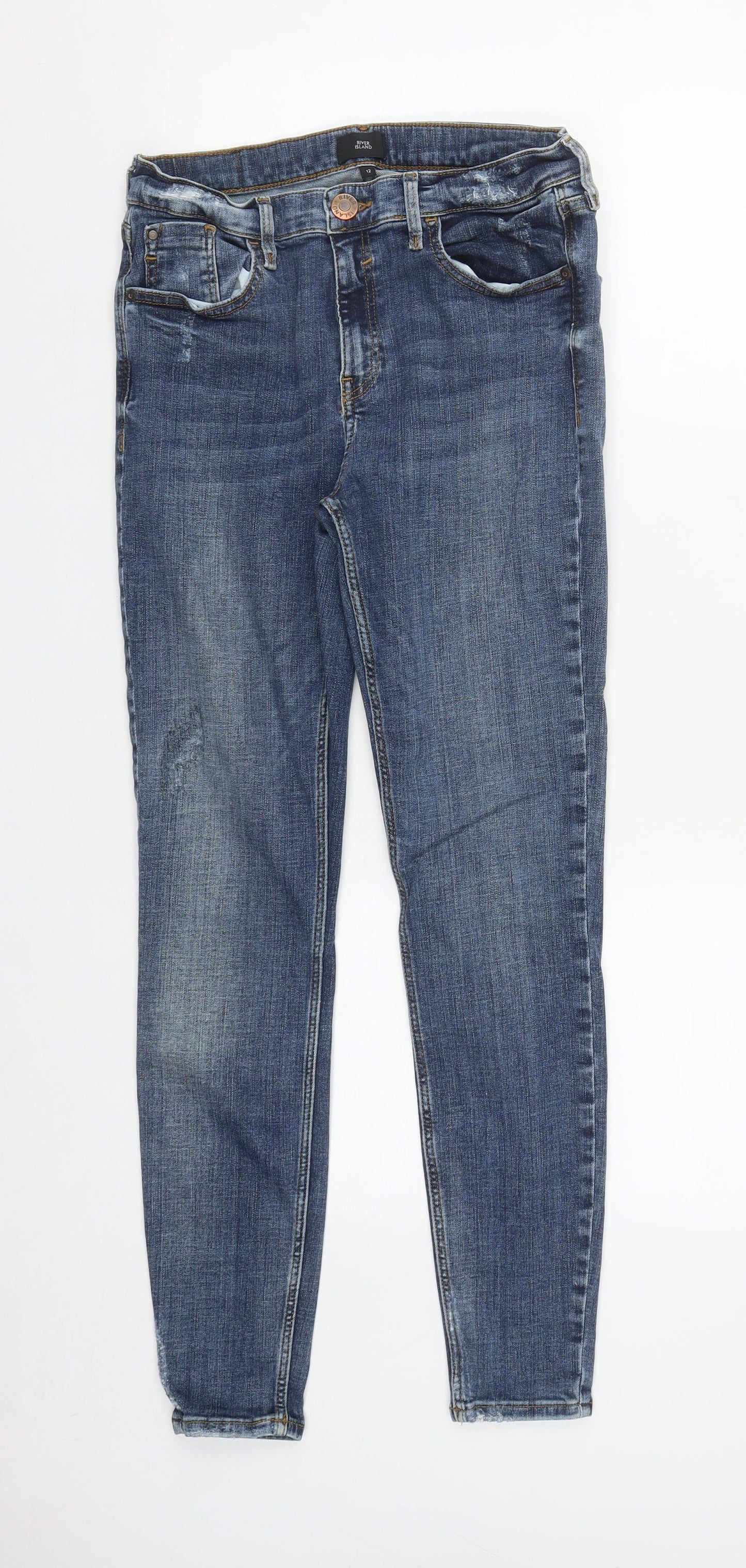 River Island Womens Blue  Cotton Straight Jeans Size 12 L29 in Regular Zip