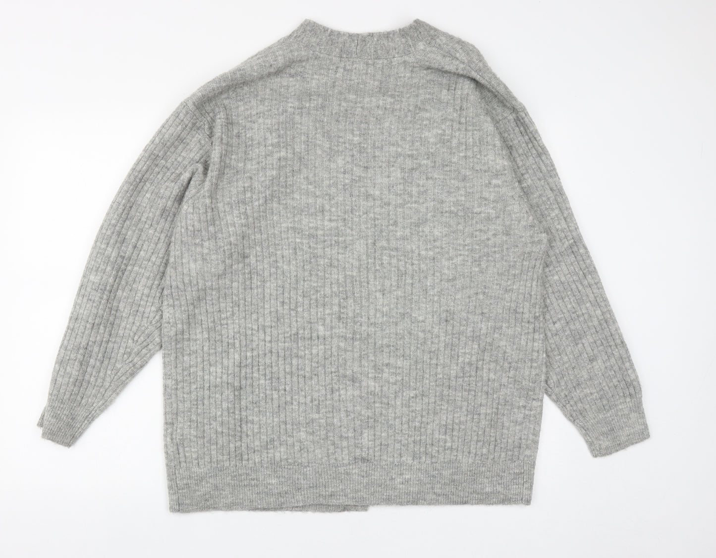 H&M Womens Grey V-Neck  Polyester Cardigan Jumper Size S