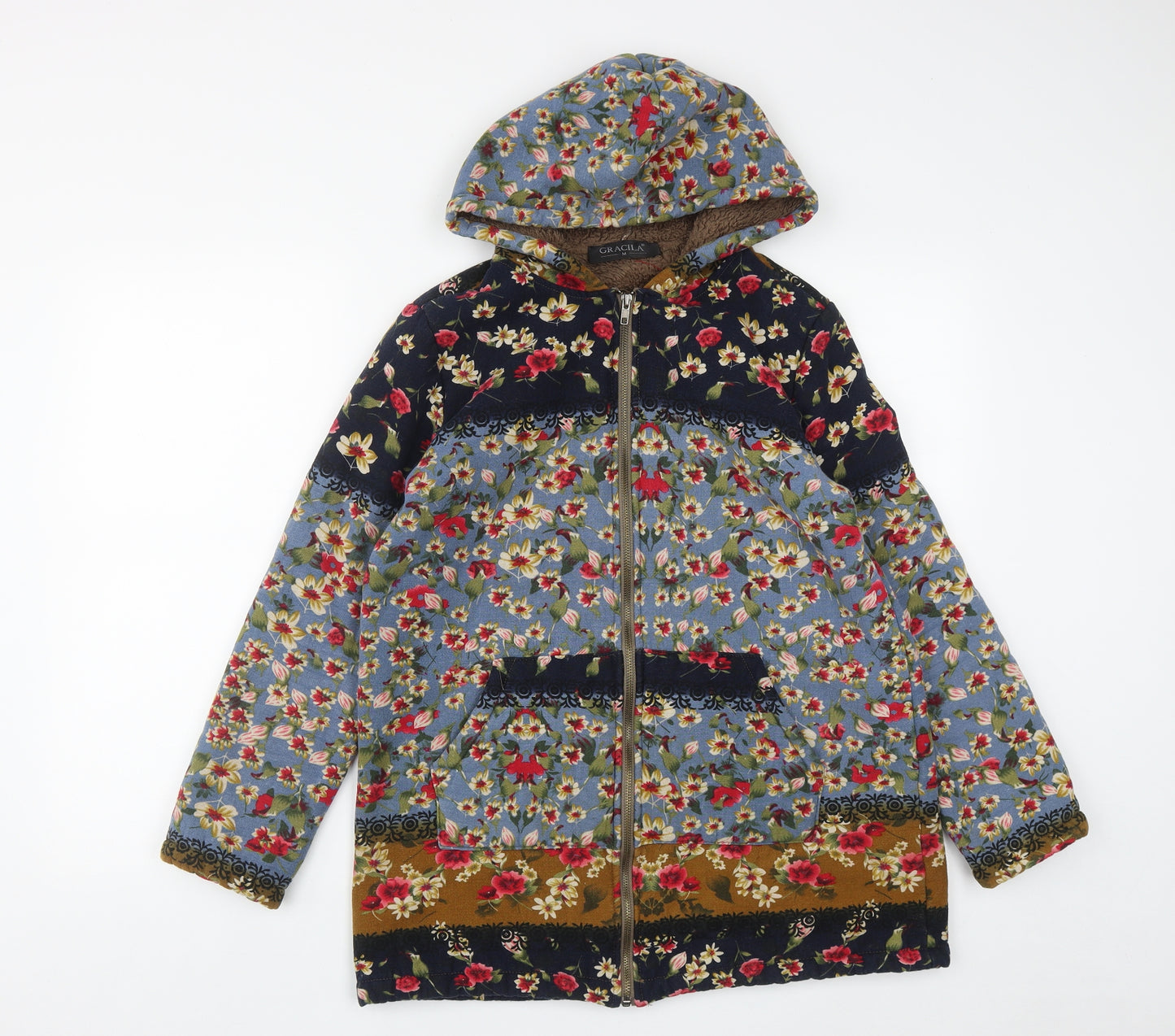 Gracila Womens Multicoloured Floral Cotton Full Zip Hoodie Size M  Zip