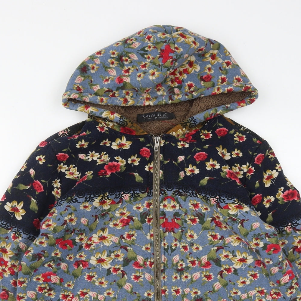 Gracila Womens Multicoloured Floral Cotton Full Zip Hoodie Size M  Zip