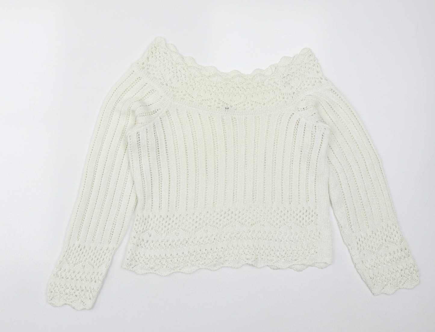 River Island Womens White Scoop Neck  Acrylic Pullover Jumper Size 12