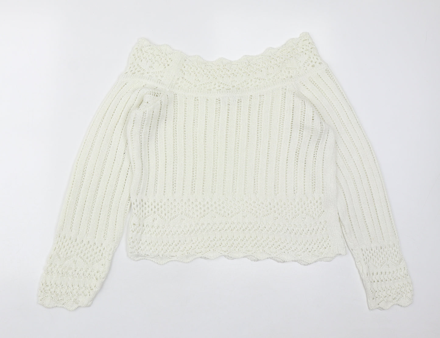 River Island Womens White Scoop Neck  Acrylic Pullover Jumper Size 12