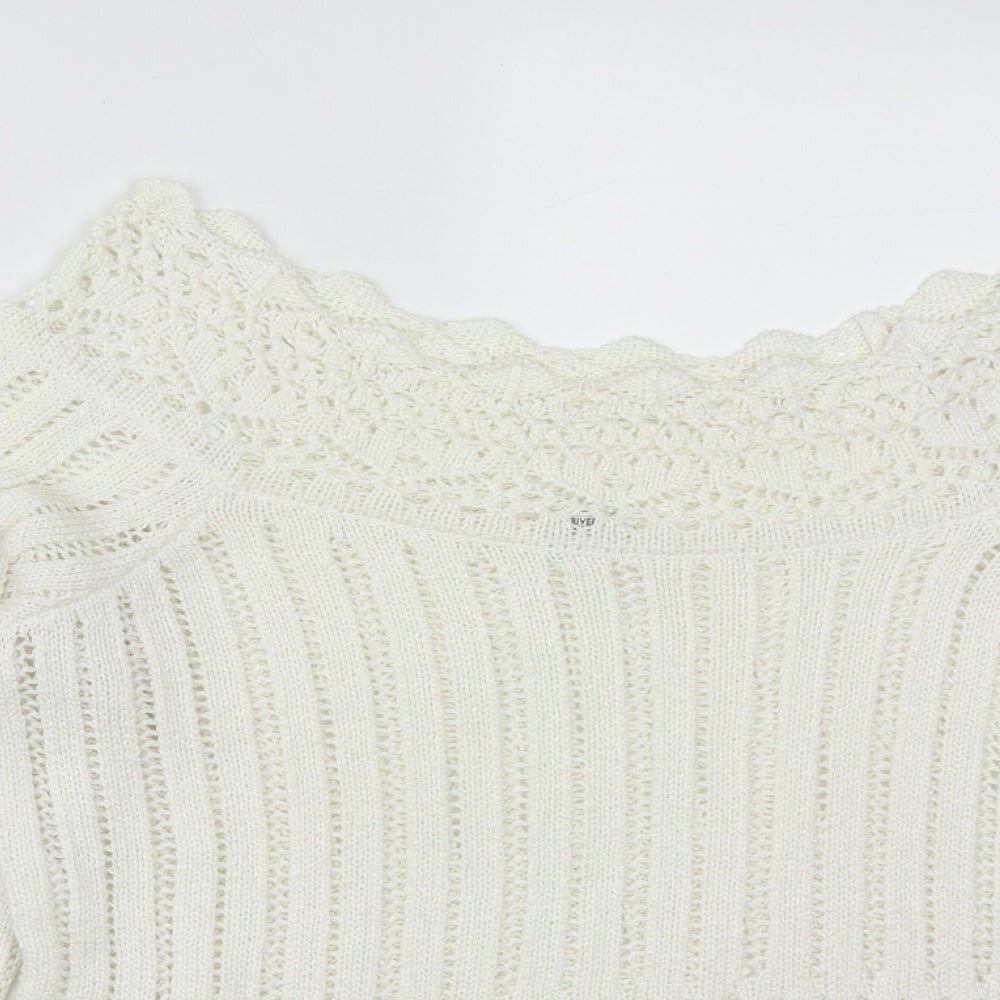 River Island Womens White Scoop Neck  Acrylic Pullover Jumper Size 12