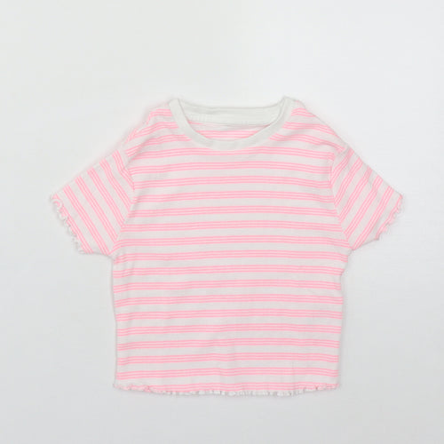 George Girls Pink Striped Cotton Camisole T-Shirt Size 6-7 Years Round Neck