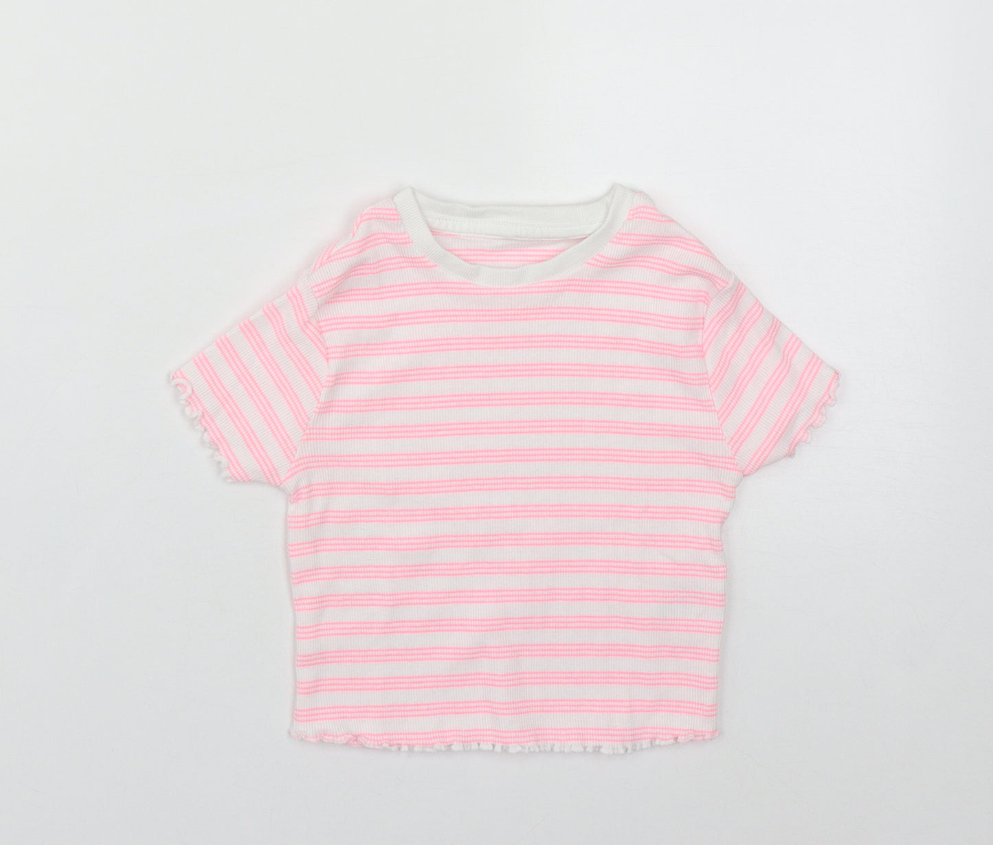 George Girls Pink Striped Cotton Camisole T-Shirt Size 6-7 Years Round Neck