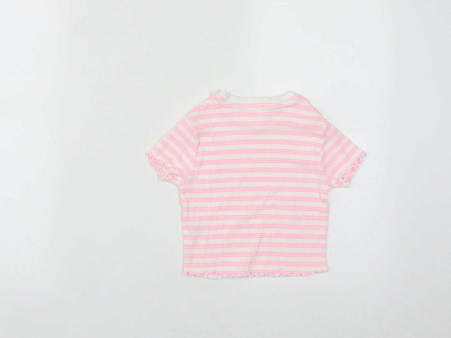 George Girls Pink Striped Cotton Camisole T-Shirt Size 6-7 Years Round Neck
