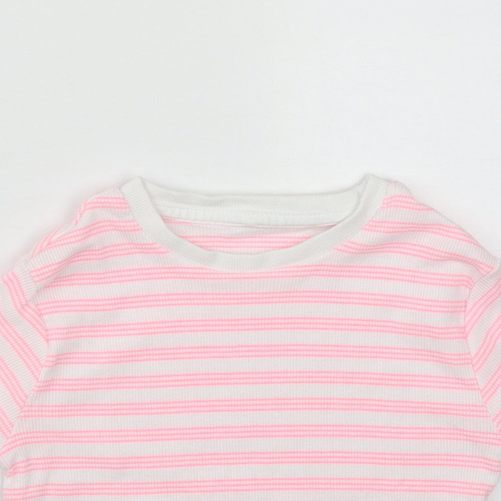 George Girls Pink Striped Cotton Camisole T-Shirt Size 6-7 Years Round Neck