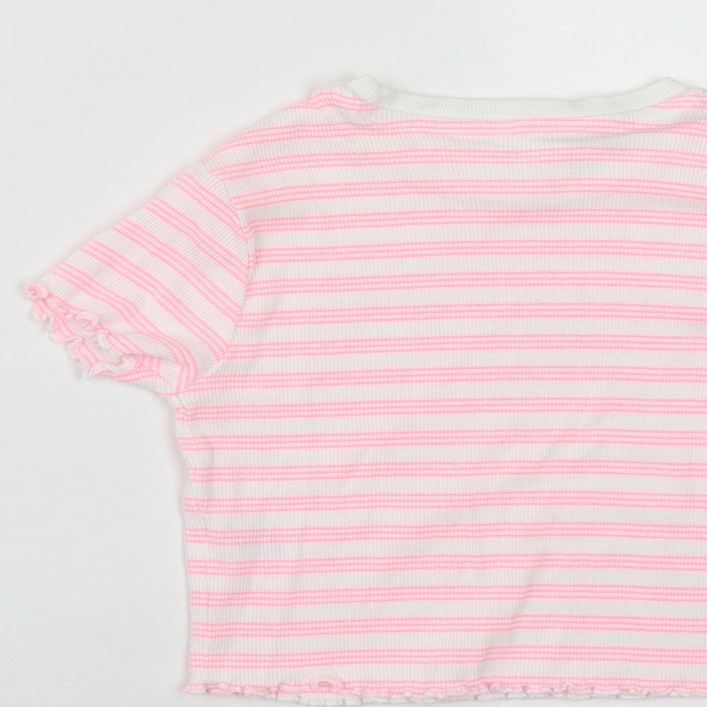 George Girls Pink Striped Cotton Camisole T-Shirt Size 6-7 Years Round Neck