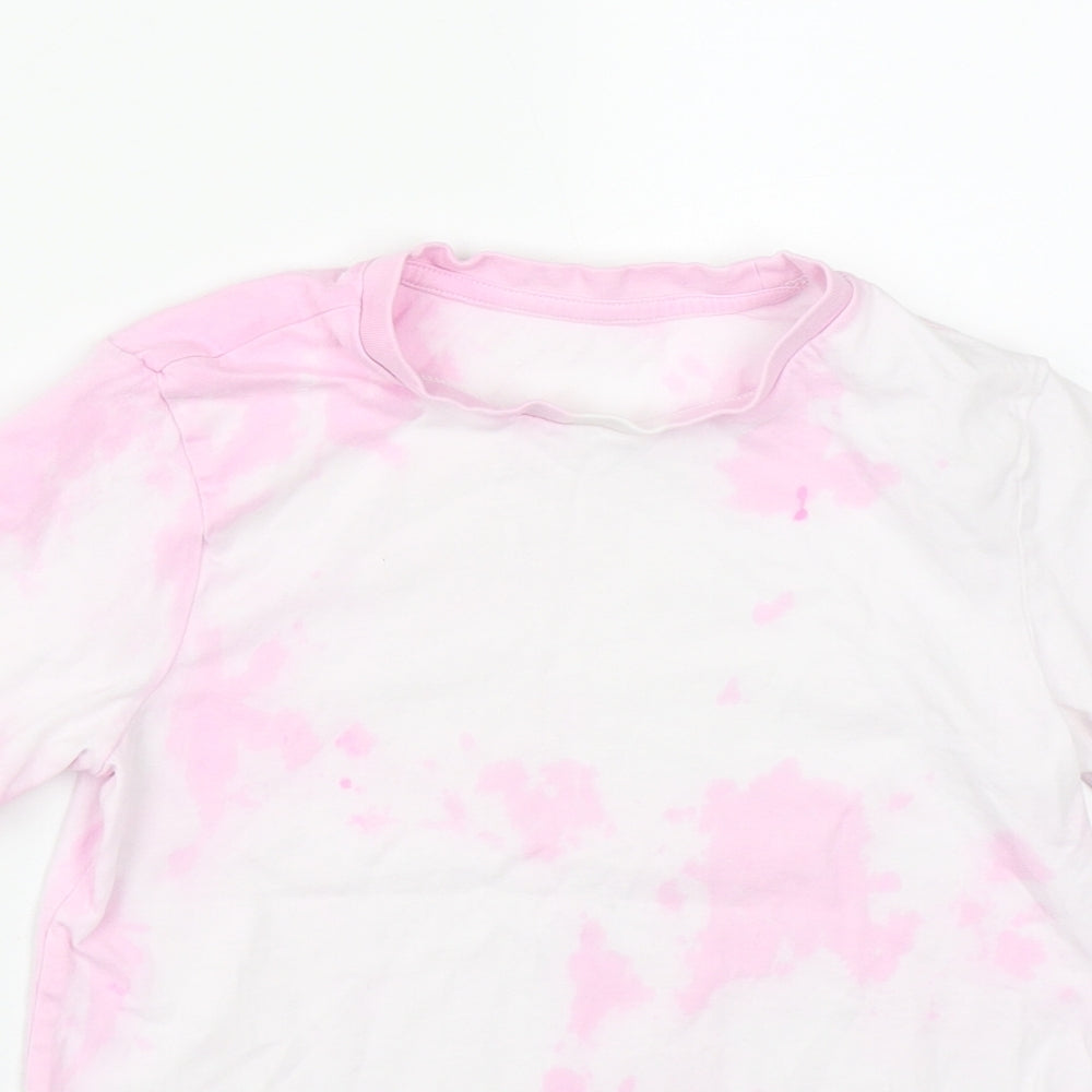 F&F Girls Pink Geometric Cotton Basic T-Shirt Size 6-7 Years Round Neck