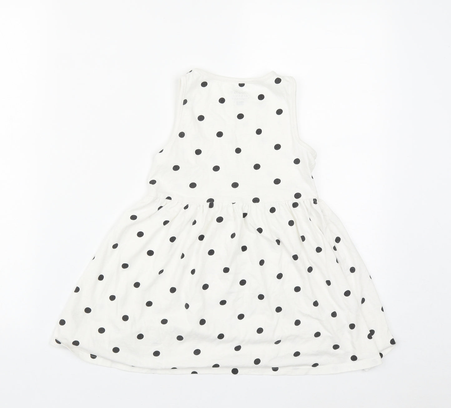 F&F Girls White Polka Dot Cotton Fit & Flare  Size 6-7 Years  Round Neck