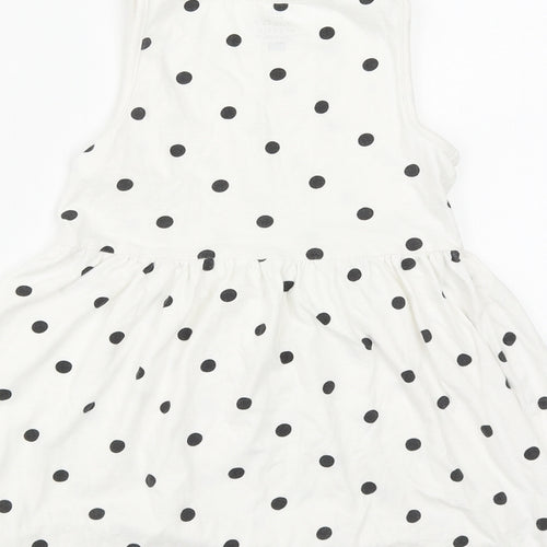 F&F Girls White Polka Dot Cotton Fit & Flare  Size 6-7 Years  Round Neck