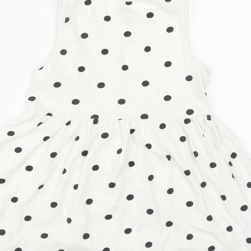 F&F Girls White Polka Dot Cotton Fit & Flare  Size 6-7 Years  Round Neck