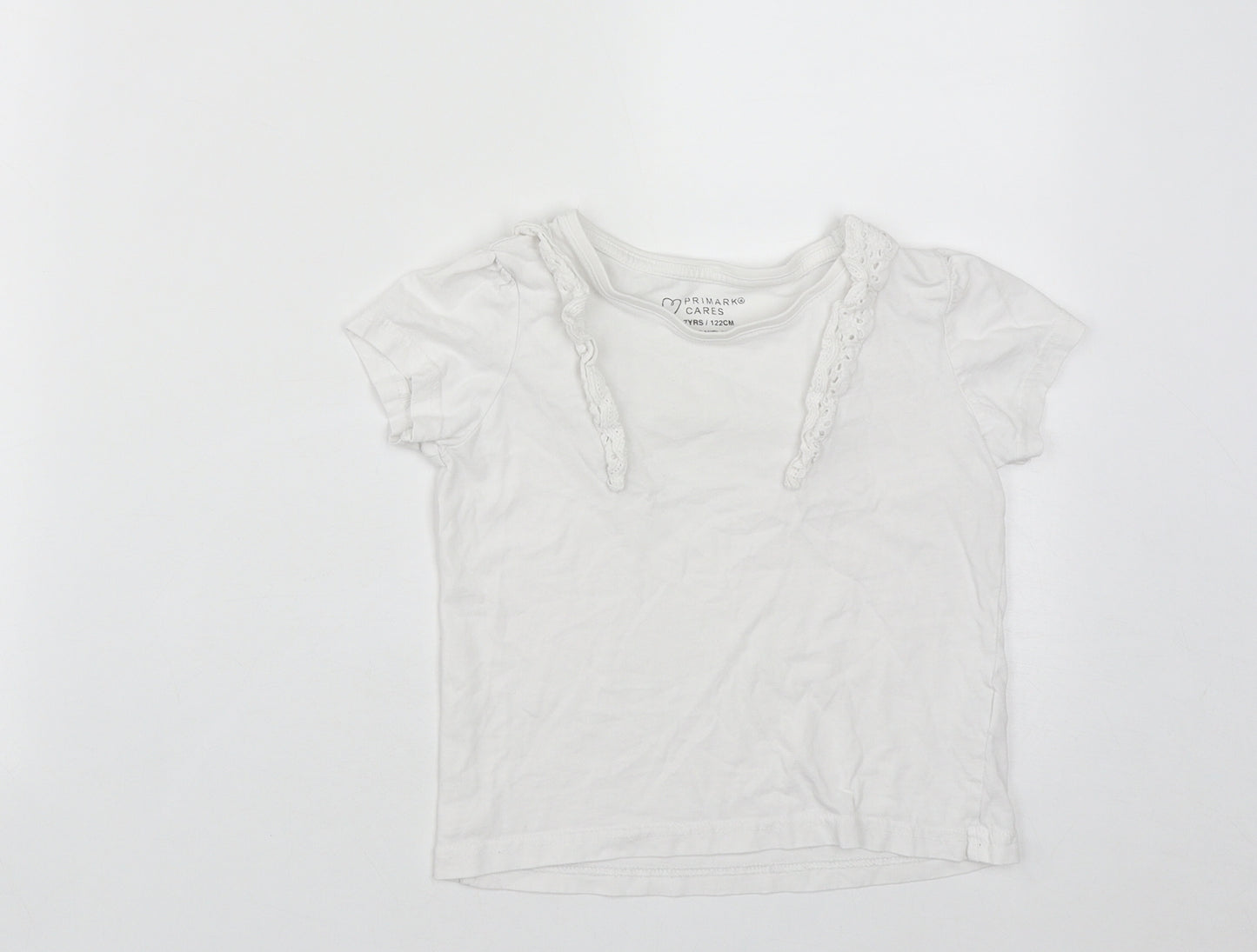 Primark Girls White  Cotton Basic T-Shirt Size 6-7 Years Round Neck