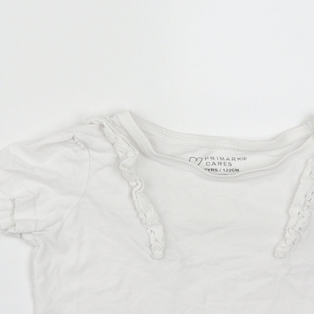 Primark Girls White  Cotton Basic T-Shirt Size 6-7 Years Round Neck