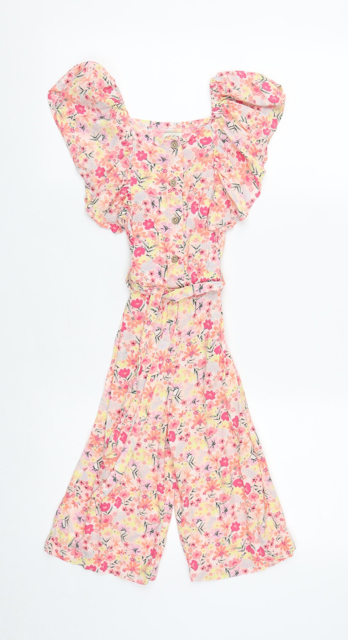 F&F Girls Multicoloured Floral Viscose Playsuit One-Piece Size 6-7 Years  Button
