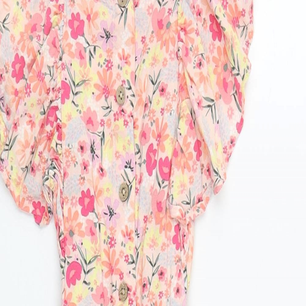 F&F Girls Multicoloured Floral Viscose Playsuit One-Piece Size 6-7 Years  Button