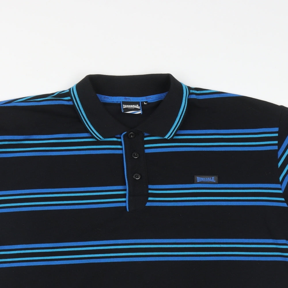 Lonsdale Mens Multicoloured Striped Polyester  Polo Size L Collared Button