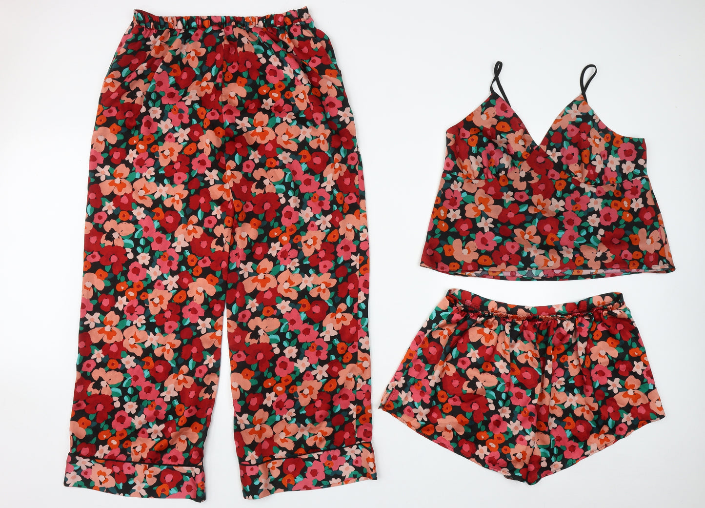 Primark Womens Multicoloured Floral Polyester Top Pyjama Set Size M   - Set of 3
