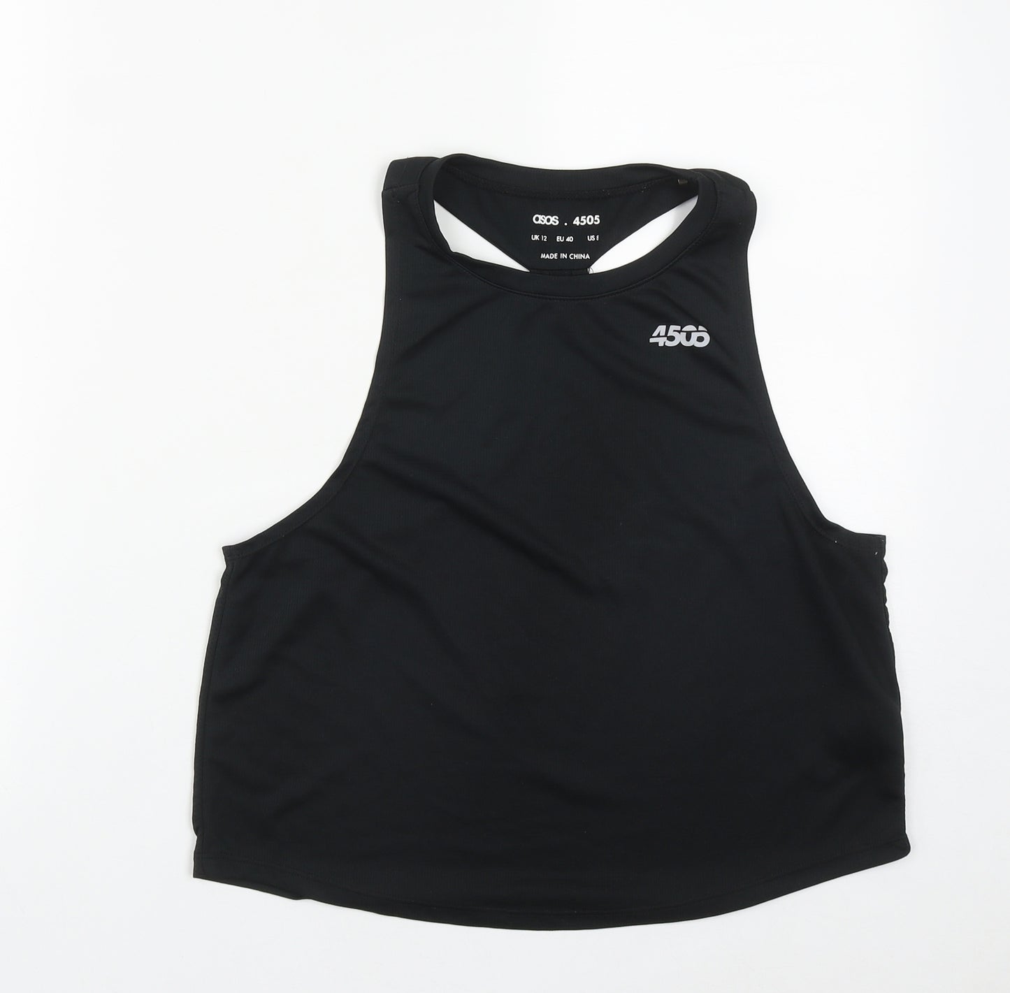 ASOS Womens Black  Polyester Basic Tank Size 12 Round Neck