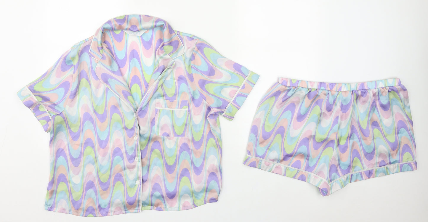 Primark Womens Multicoloured Geometric Polyester Top Pyjama Set Size M  Button