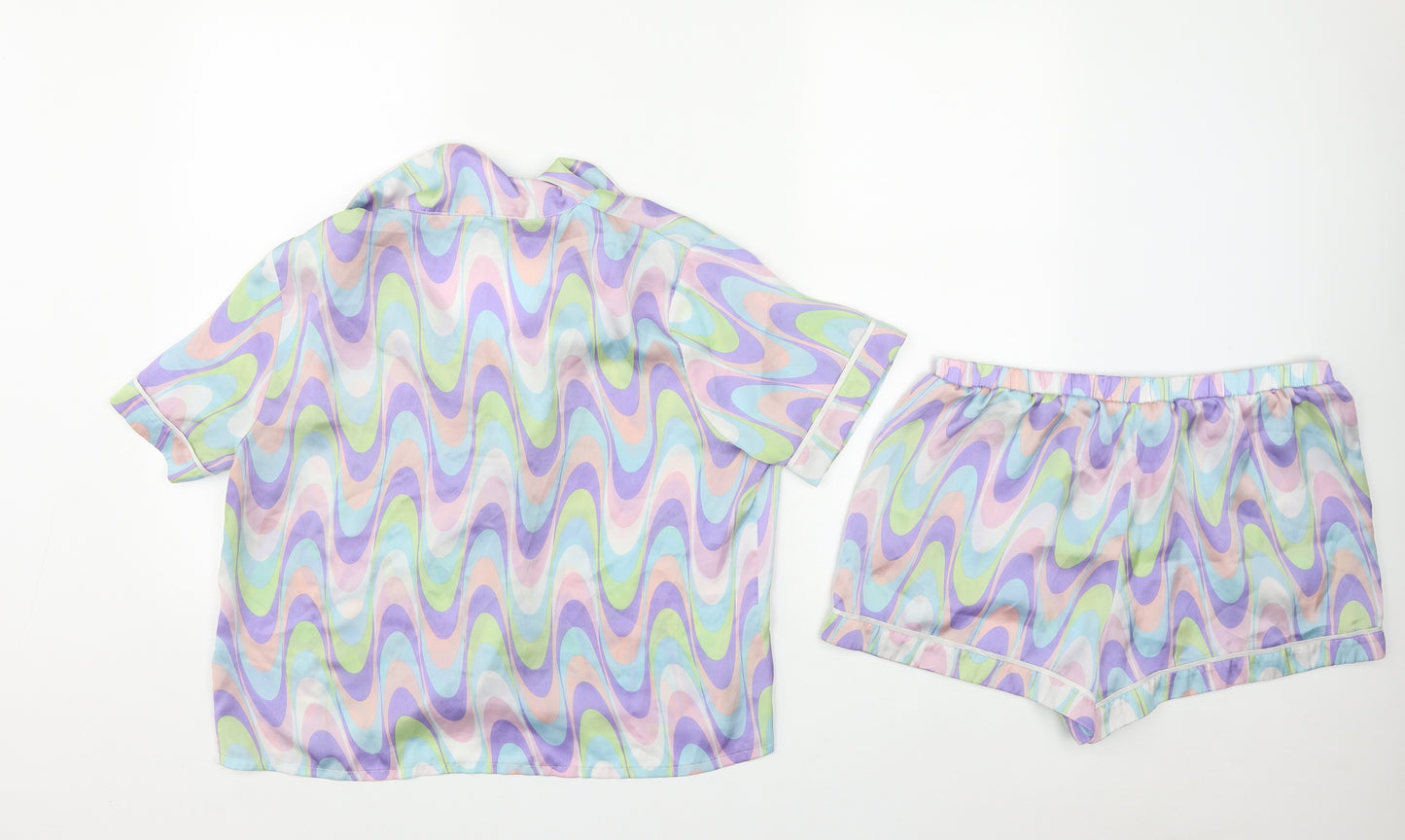 Primark Womens Multicoloured Geometric Polyester Top Pyjama Set Size M  Button