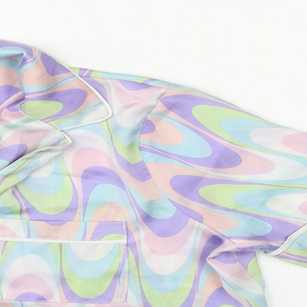 Primark Womens Multicoloured Geometric Polyester Top Pyjama Set Size M  Button