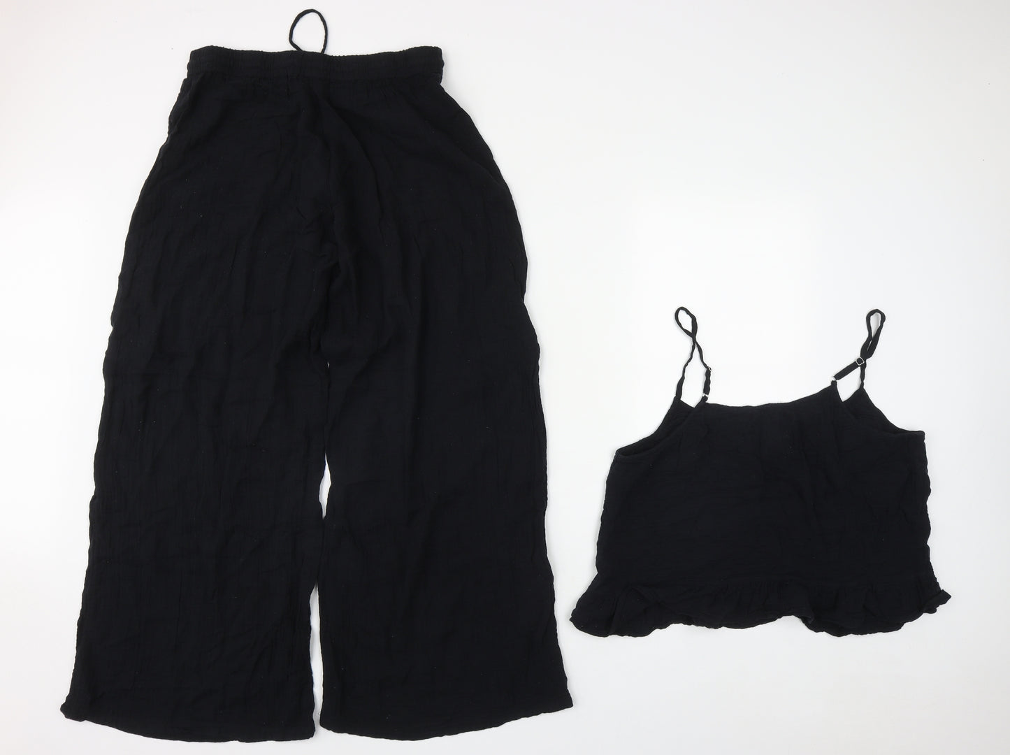 F&F Womens Black Solid Cotton Top Pyjama Set Size 12   - Mrs Hinch