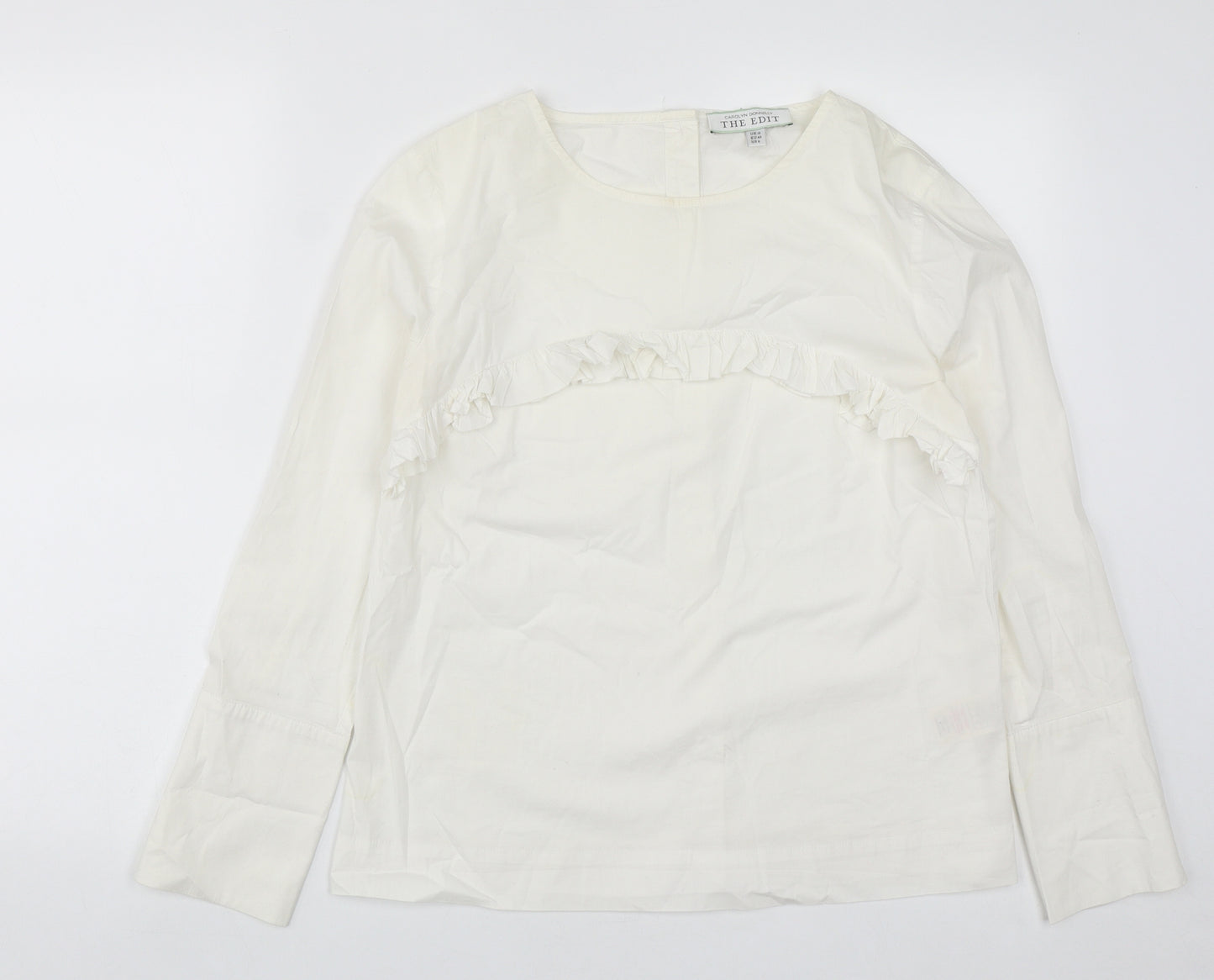 Carolyn Donnelly Womens White  Cotton Basic Blouse Size 12 Round Neck