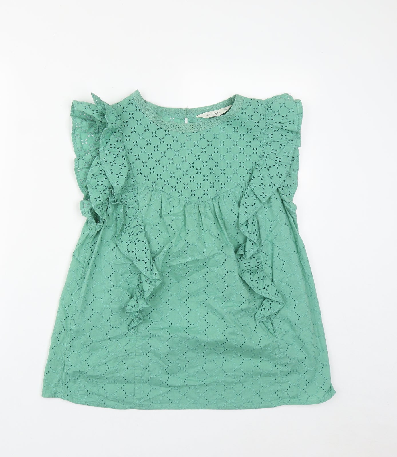 F&F Womens Green  Cotton Basic Blouse Size 10 Round Neck