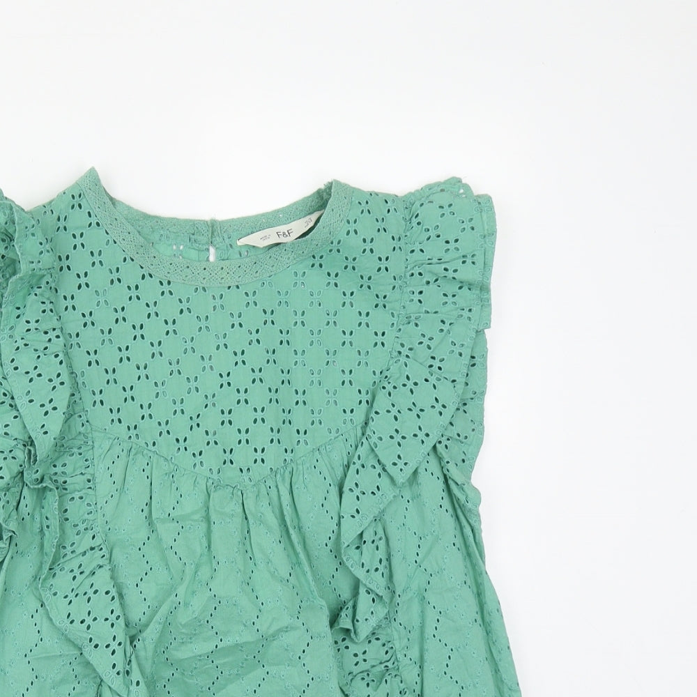 F&F Womens Green  Cotton Basic Blouse Size 10 Round Neck