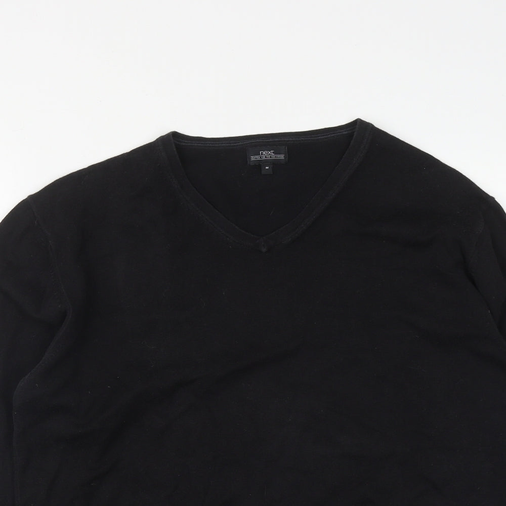 NEXT Mens Black V-Neck  Cotton Pullover Jumper Size M