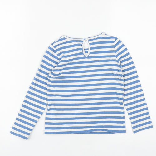 Monsoon Girls Blue Striped Cotton Basic T-Shirt Size 5-6 Years Round Neck Button - Unicorn